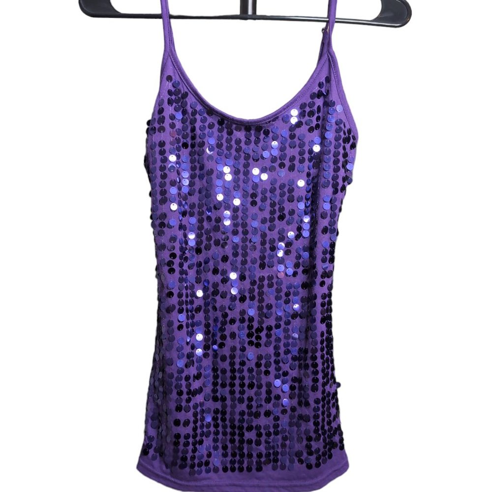 Spaghetti-Strap Sequin Purple Tank